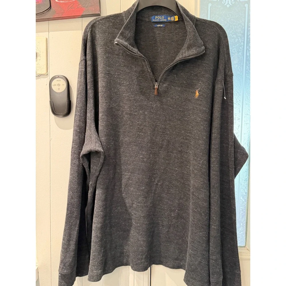 Polo Ralph Lauren Mens XXL Estate Rib Quarter Zip Pullover Charcoal Grey Heather